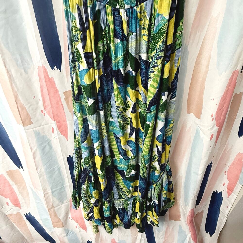 Aerie Paradise Palm Green Blue Halter Cutout Maxi Dress Size Large - Picture 11 of 14